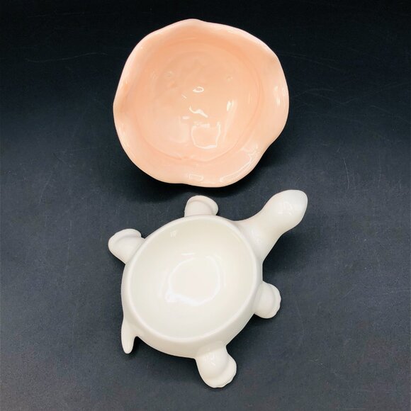 1982 Fitz & Floyd Blush Pink Turtle Trinket Box, Vintage Porcelain Jewelry Dish - Picture 3 of 11